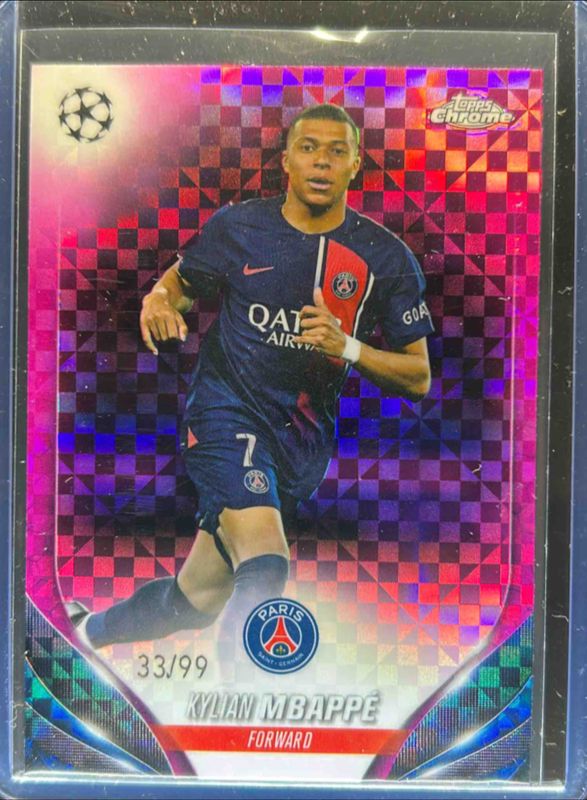 Kylian Mbappe 2023 Topps Chrome UEFA Club Competitions #21 Magenta X-Fractor /99 RAW