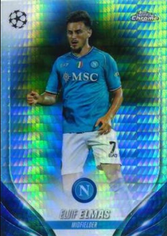 Eljif Elmas 2023 Topps Chrome UEFA Club Competitions #182 Aqua Prism Refractor RAW