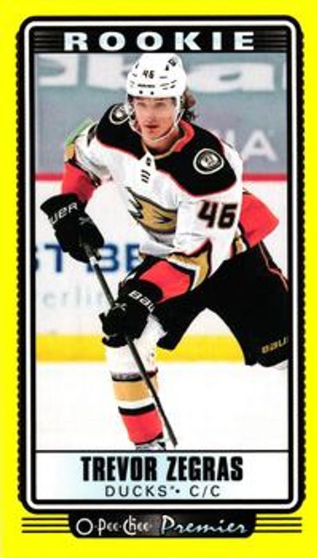 Trevor Zegras 2021 O-Pee-Chee #P-40 O-Pee-Chee Premier Tallboys Yellow Border Rookie RAW