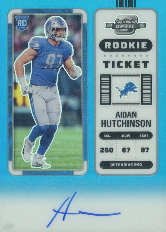 Aidan Hutchinson 2022 Contenders Optic #102 Rookie Ticket Auto - Teal /99 RAW