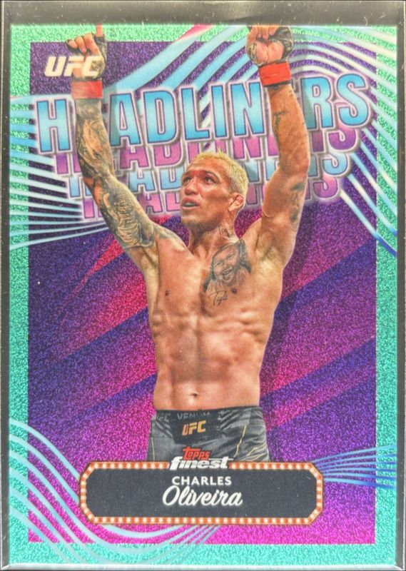 Charles Oliveira 2024 Topps Finest UFC #HDL-17 Headliners - Aqua Glitter Refractor RAW