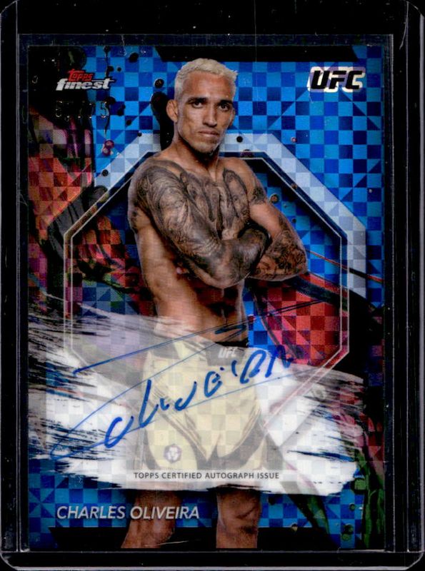 Charles Oliveira 2024 Topps Finest UFC #FA-CSO Finest Autographs - Blue Checkerboard Refractor /75 RAW