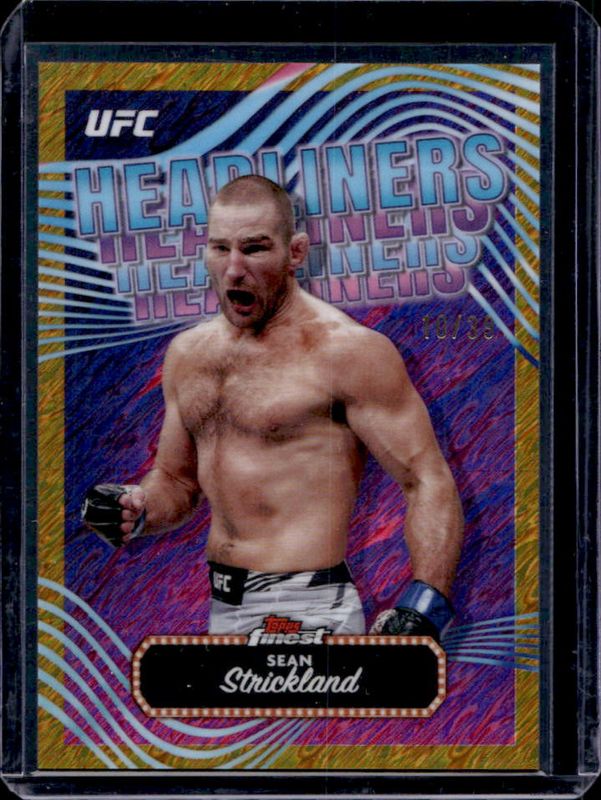 Sean Strickland 2024 Topps Finest UFC #HDL-16 Headliners - Gold Shimmer Refractor /39 RAW