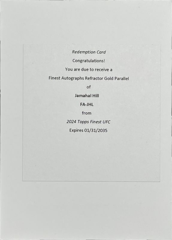 Jamahal Hill 2024 Topps Finest UFC #FA-JHL Finest Autographs - Gold Refractor /50 RAW