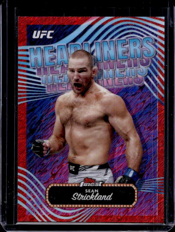 Sean Strickland 2024 Topps Finest UFC #HDL-16 Headliners - Red Shimmer Refractor RAW