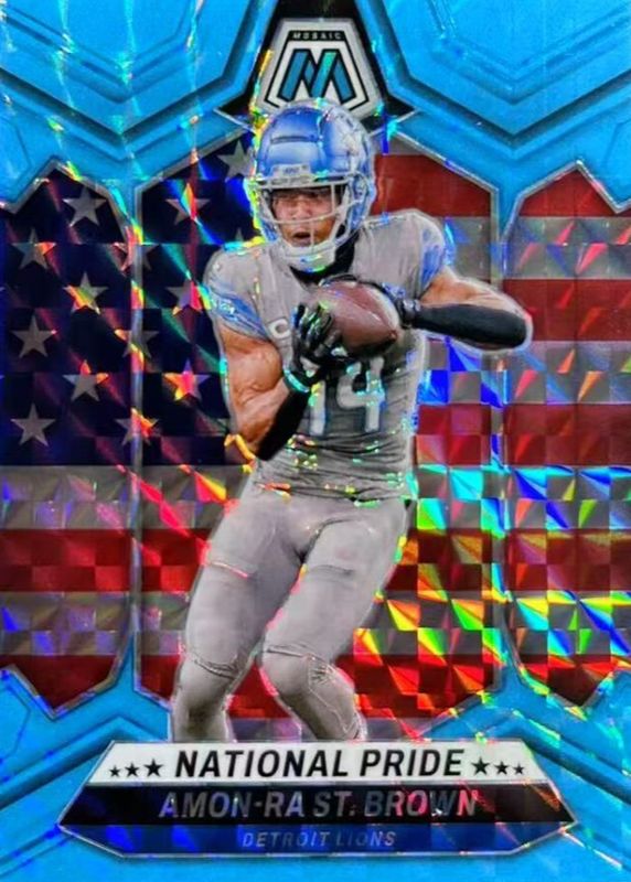 Amon-Ra St. Brown 2024 Mosaic #263 National Pride - Blue Fluorescent /15 RAW