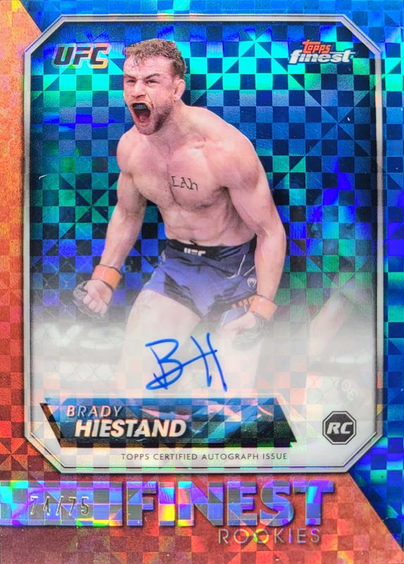 Brady Hiestand 2024 Topps Finest UFC #RFA-BH Rookie Finest Autographs - Blue Checkerboard Refractor /75 RAW