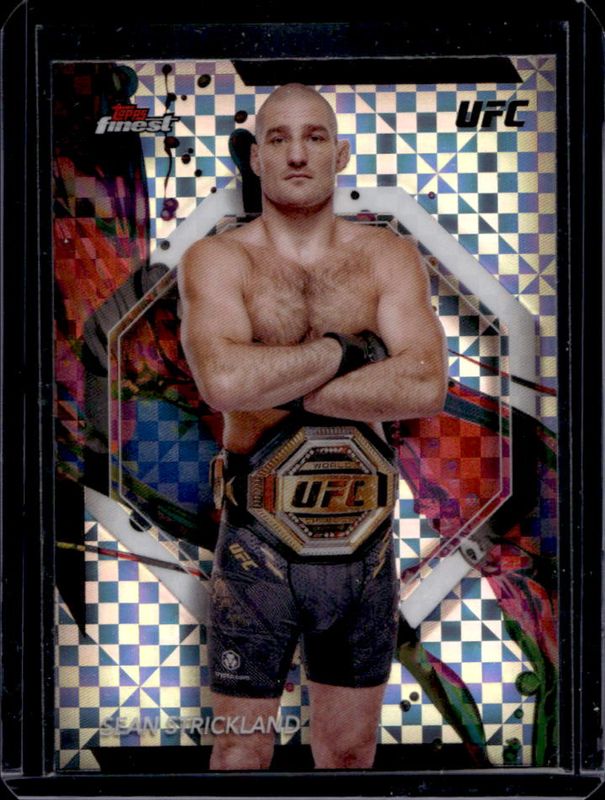 Sean Strickland 2024 Topps Finest UFC #45 Checkerboard Refractor RAW