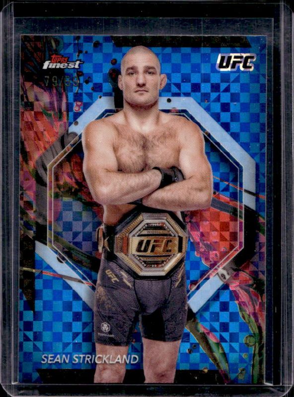 Sean Strickland 2024 Topps Finest UFC #45 Blue Checkerboard Refractor RAW