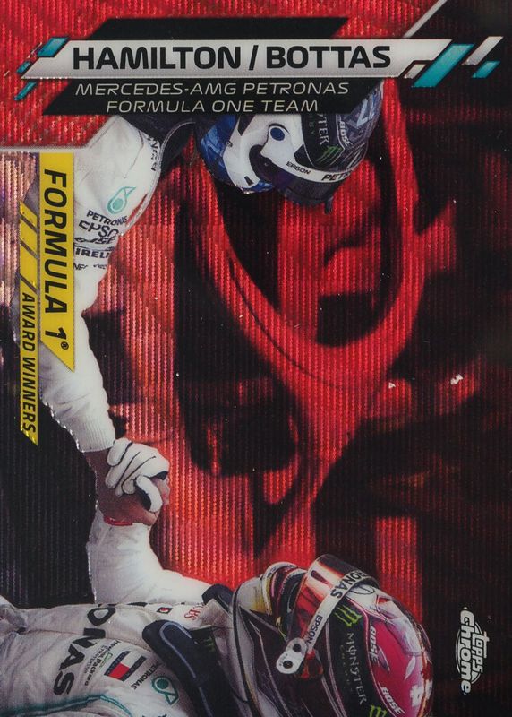 Lewis Hamilton / Valtteri Bottas 2020 Topps Chrome Formula 1 #196 F1 Award Winners - Red Wave Refractor /5 RAW