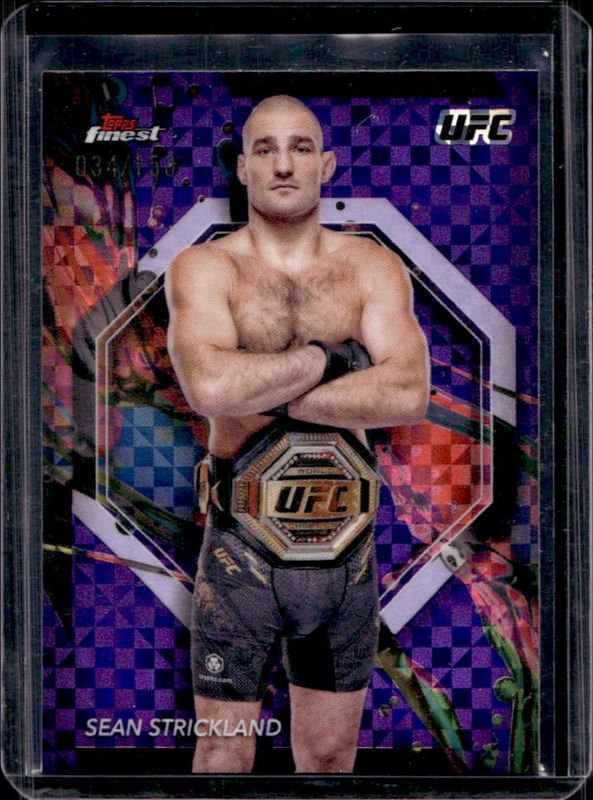 Sean Strickland 2024 Topps Finest UFC #45 Purple Checkerboard Refractor RAW