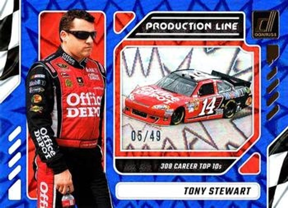Tony Stewart 2024 Donruss NASCAR #18 Production Line Blue Xplosion /49 RAW
