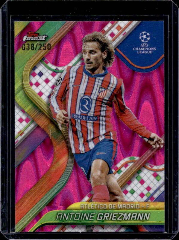Antoine Griezmann 2024 Topps Finest UEFA Club Competitions #89 Pink RayWave Refractor /250 RAW