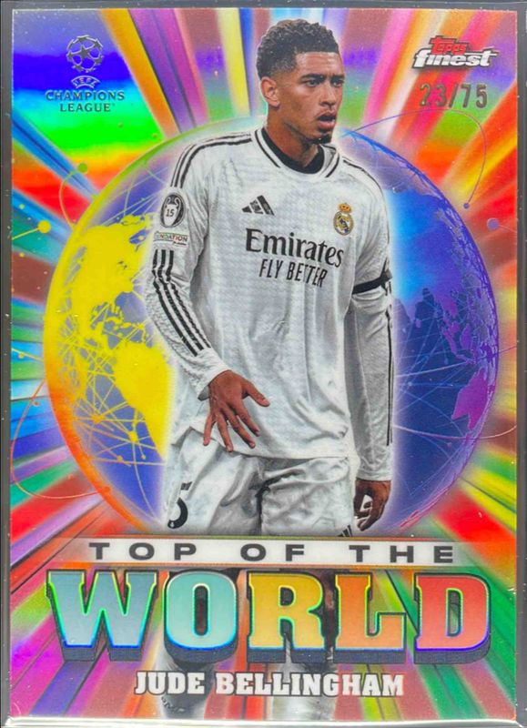 Jude Bellingham 2024 Topps Finest UEFA Club Competitions #TW-3 Top of the World - Rose Gold Refractor /75 RAW