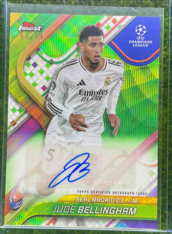 Jude Bellingham 2024 Topps Finest UEFA Club Competitions #BA-JU Base Autographs - Neon Green Wave Refractor /99 RAW