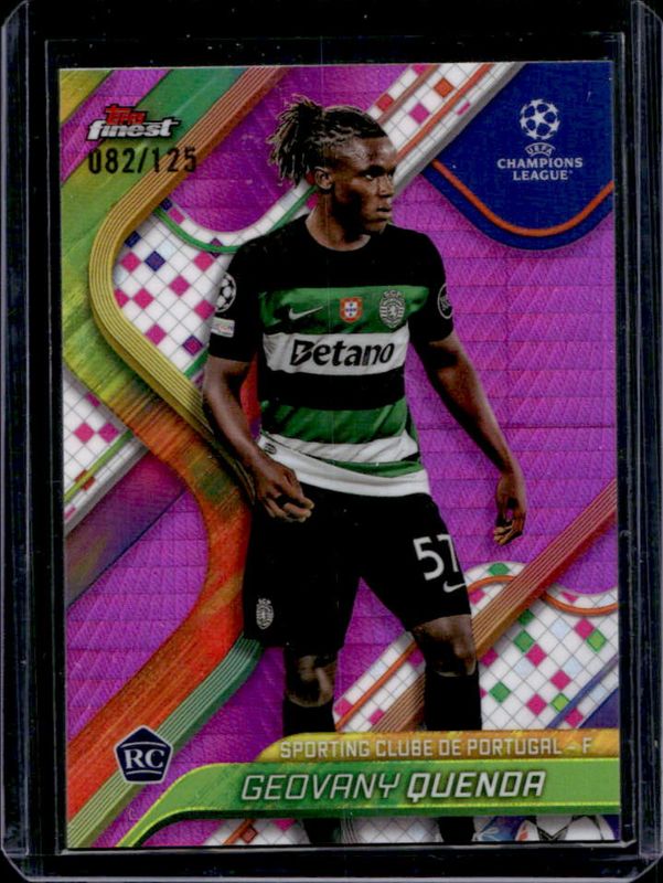 Geovany Quenda 2024 Topps Finest UEFA Club Competitions #116 Pink Prism Refractor /125 Rookie RAW