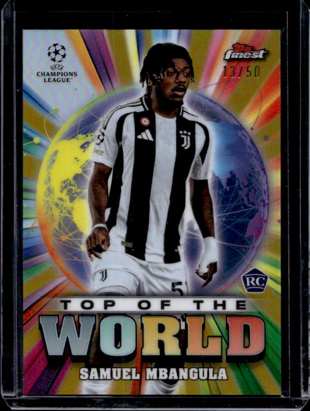 Samuel Mbangula 2024 Topps Finest UEFA Club Competitions #TW-32 Top of the World - Gold Refractor /50 Rookie RAW
