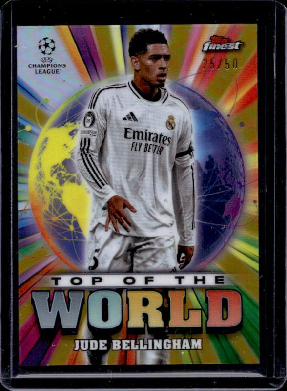 Jude Bellingham 2024 Topps Finest UEFA Club Competitions #TW-3 Top of the World - Gold Refractor /50 RAW