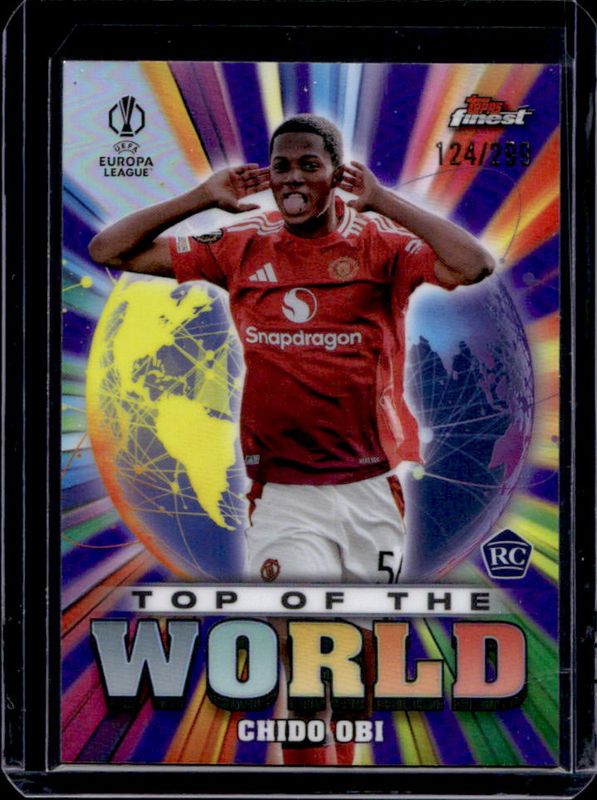 Chido Obi 2024 Topps Finest UEFA Club Competitions #TW-19 Top of the World - Purple Refractor /299 Rookie RAW