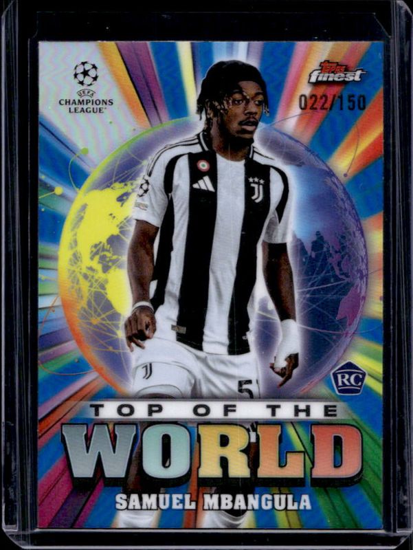 Samuel Mbangula 2024 Topps Finest UEFA Club Competitions #TW-32 Top of the World - Blue Refractor /150 Rookie RAW