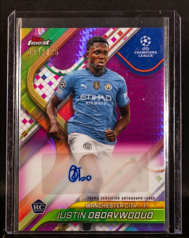 Justin Oboavwoduo 2024 Topps Finest UEFA Club Competitions #BA-JO Base Autographs - Pink Prism Refractor /125 RAW