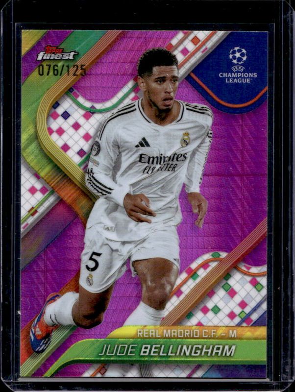 Jude Bellingham 2024 Topps Finest UEFA Club Competitions #5 Pink Prism Refractor /125 RAW