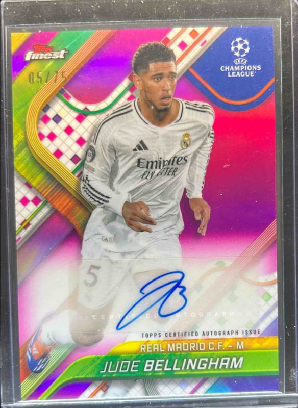 Jude Bellingham 2024 Topps Finest UEFA Club Competitions #BA-JU Base Autographs - Magenta Refractor /75 RAW