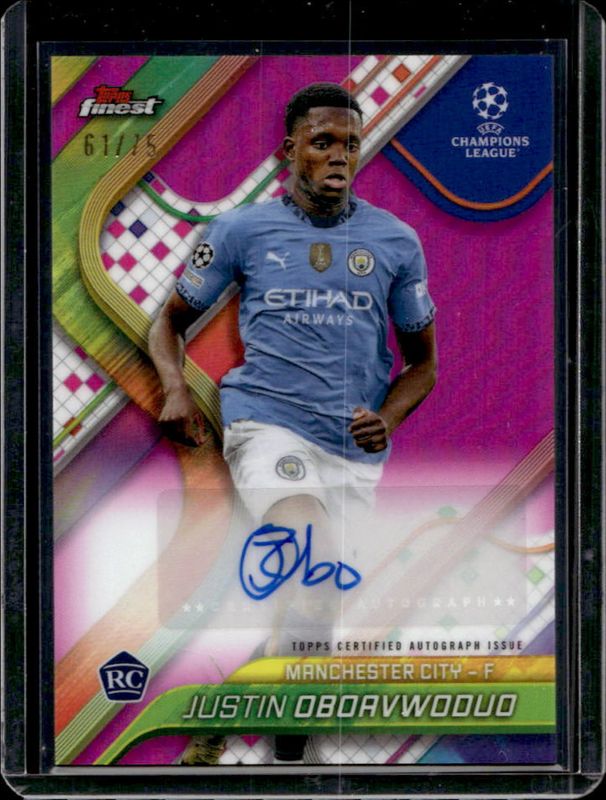 Justin Oboavwoduo 2024 Topps Finest UEFA Club Competitions #BA-JO Base Autographs - Magenta Refractor /75 RAW