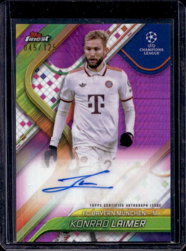 Konrad Laimer 2024 Topps Finest UEFA Club Competitions #BA-KL Base Autographs - Pink Prism Refractor /125 RAW