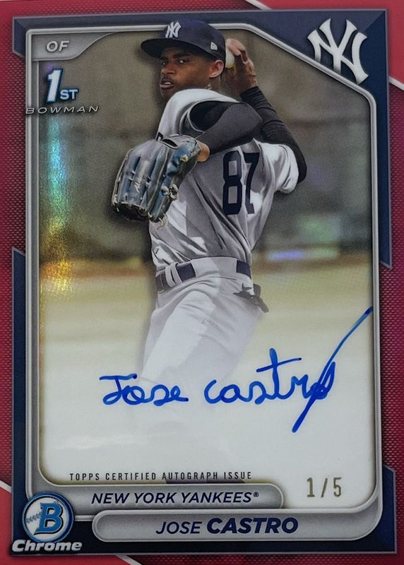 Jose Castro 2024 Bowman Chrome #CPA-JCO Prospect Auto - Red Refractor /5 (1st) RAW