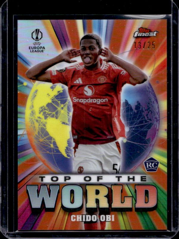 Chido Obi 2024 Topps Finest UEFA Club Competitions #TW-19 Top of the World - Orange Refractor /25 Rookie RAW