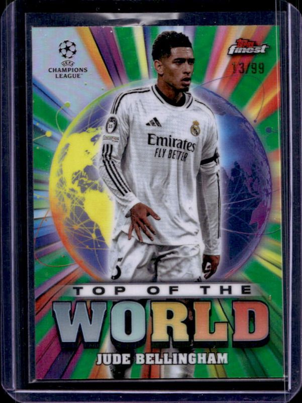 Jude Bellingham 2024 Topps Finest UEFA Club Competitions #TW-3 Top of the World - Green Refractor /99 RAW