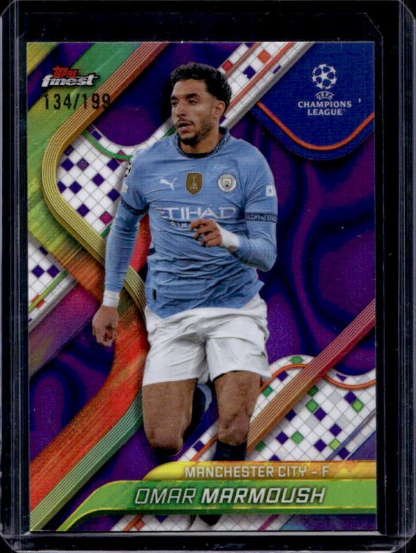 Omar Marmoush 2024 Topps Finest UEFA Club Competitions #108 Purple Lava Refractor /199 RAW