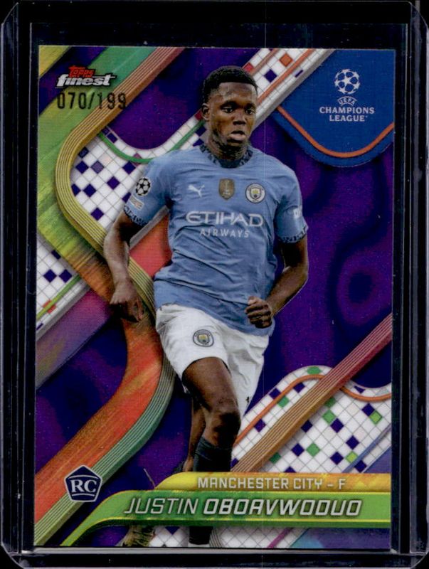 Justin Oboavwoduo 2024 Topps Finest UEFA Club Competitions #112 Purple Lava Refractor /199 RAW