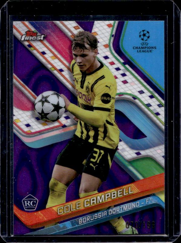 Cole Campbell 2024 Topps Finest UEFA Club Competitions #58 Purple Lava Refractor /199 Rookie RAW
