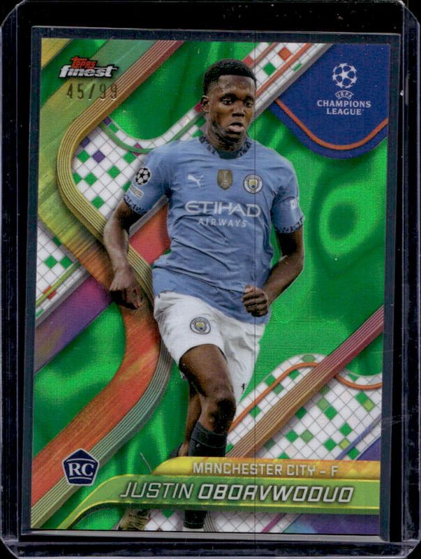 Justin Oboavwoduo 2024 Topps Finest UEFA Club Competitions #112 Green Lava Refractor /99 RAW