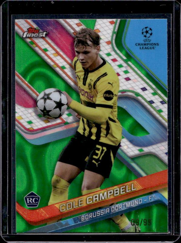 Cole Campbell 2024 Topps Finest UEFA Club Competitions #58 Green Lava Refractor /99 Rookie RAW