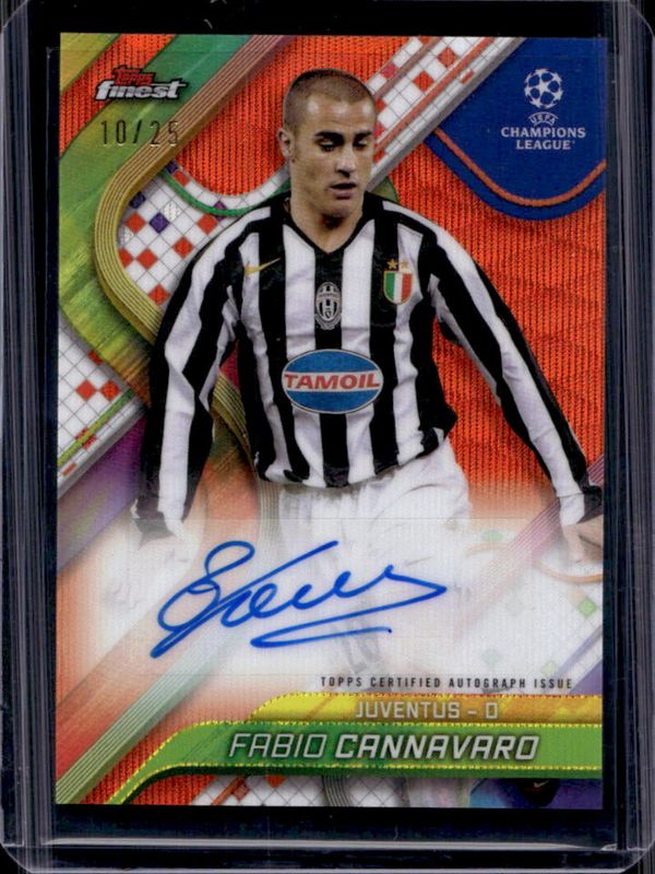 Fabio Cannavaro 2024 Topps Finest UEFA Club Competitions #BA-FA Base Autographs - Orange Wave Refractor /25 RAW