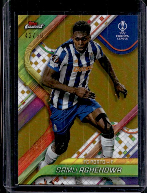 Samu Aghehowa 2024 Topps Finest UEFA Club Competitions #44 Gold Refractor /50 RAW