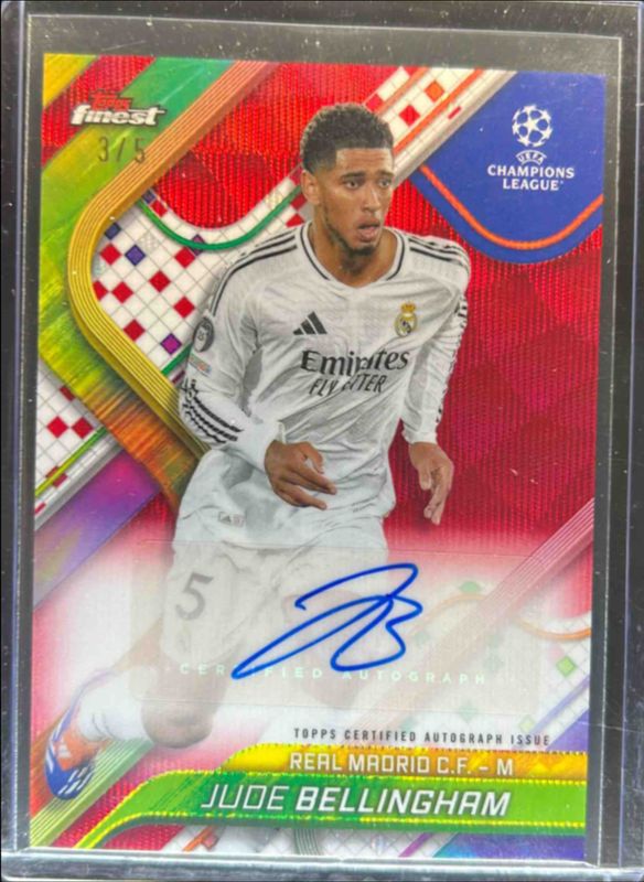 Jude Bellingham 2024 Topps Finest UEFA Club Competitions #BA-JU Base Autographs - Red Wave Refractor /5 RAW