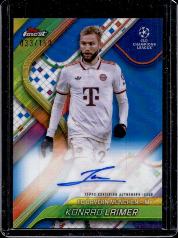 Konrad Laimer 2024 Topps Finest UEFA Club Competitions #BA-KL Base Autographs - Blue Refractor /150 RAW