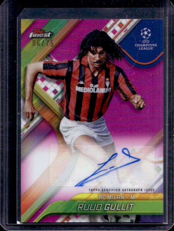Ruud Gullit 2024 Topps Finest UEFA Club Competitions #BA-RG Base Autographs - Magenta Refractor /75 RAW