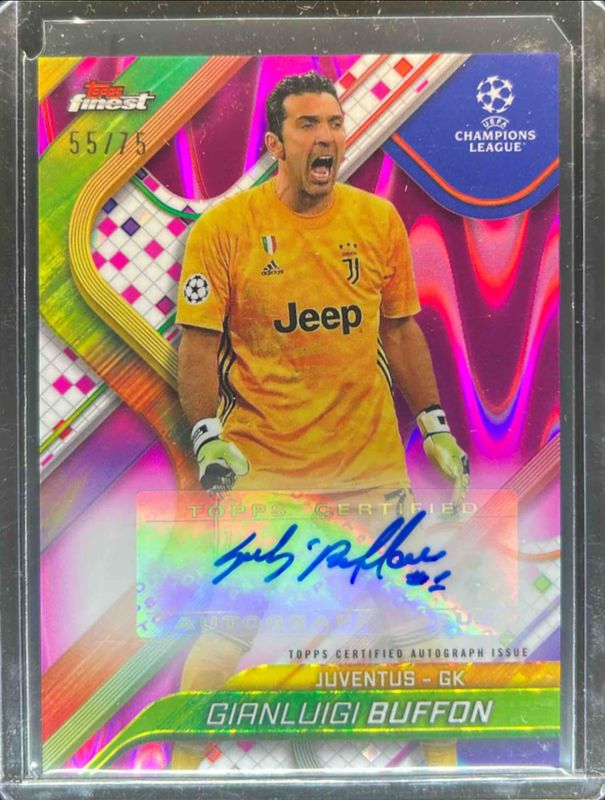 Gianluigi Buffon 2024 Topps Finest UEFA Club Competitions #BA-GG Base Autographs - Magenta Wave Refractor /75 RAW