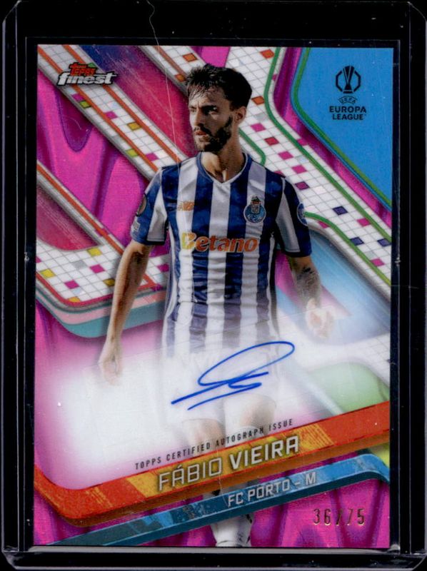 Fabio Vieira 2024 Topps Finest UEFA Club Competitions #BA-FO Base Autographs - Magenta Wave Refractor /75 RAW