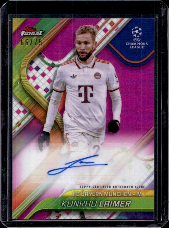 Konrad Laimer 2024 Topps Finest UEFA Club Competitions #BA-KL Base Autographs - Magenta Refractor /75 RAW