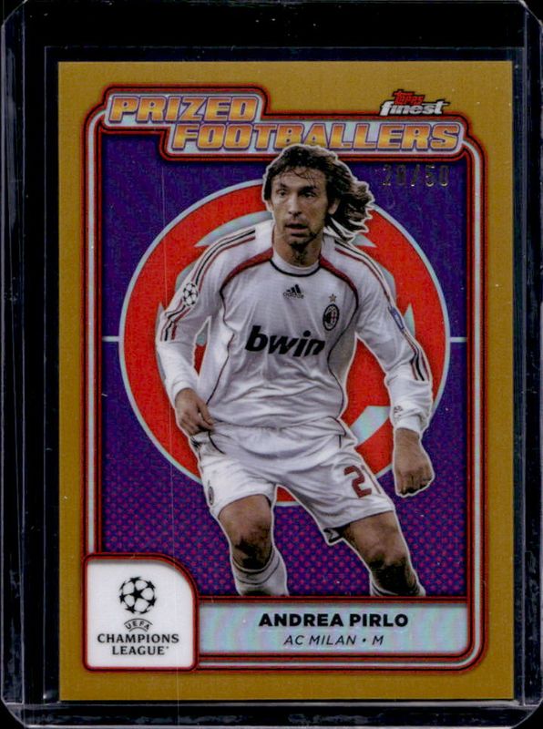 Andrea Pirlo 2024 Topps Finest UEFA Club Competitions #PF-17 Prized Footballers - Gold Refractor /50 RAW