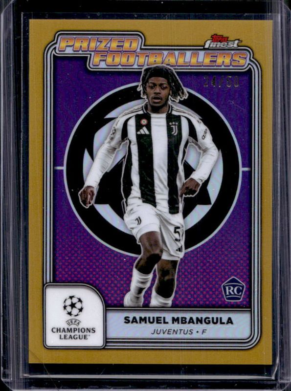 Samuel Mbangula 2024 Topps Finest UEFA Club Competitions #PF-14 Prized Footballers - Gold Refractor /50 Rookie RAW