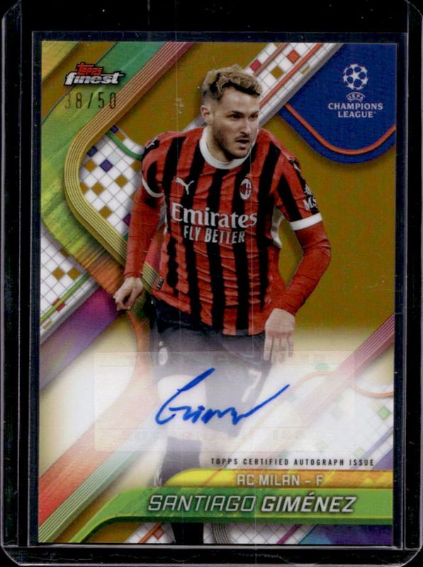 Santiago Gimenez 2024 Topps Finest UEFA Club Competitions #BA-SG Base Autographs - Gold Refractor /50 RAW