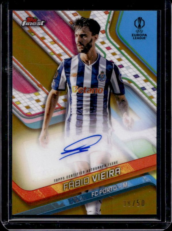 Fabio Vieira 2024 Topps Finest UEFA Club Competitions #BA-FO Base Autographs - Gold Refractor /50 RAW