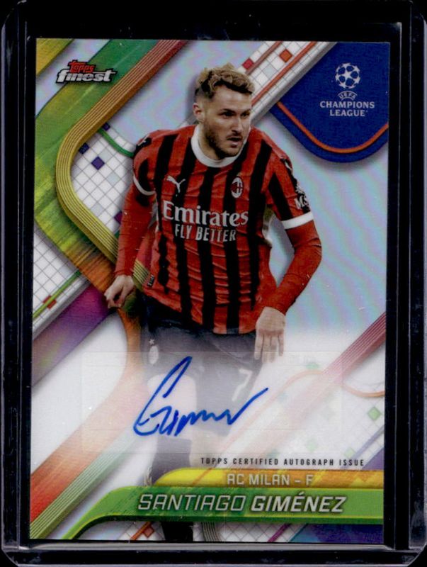 Santiago Gimenez 2024 Topps Finest UEFA Club Competitions #BA-SG Base Autographs RAW